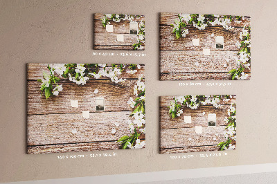 Tableau de liège Fleurs sur fond de planche en bois