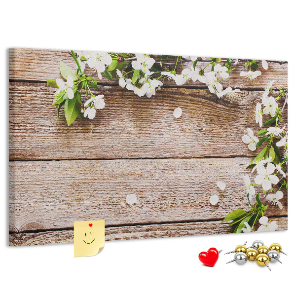 Tableau de liège Fleurs sur fond de planche en bois