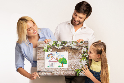Tableau de liège Fleurs sur fond de planche en bois