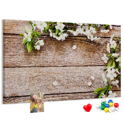 Tableau de liège Fleurs sur fond de planche en bois