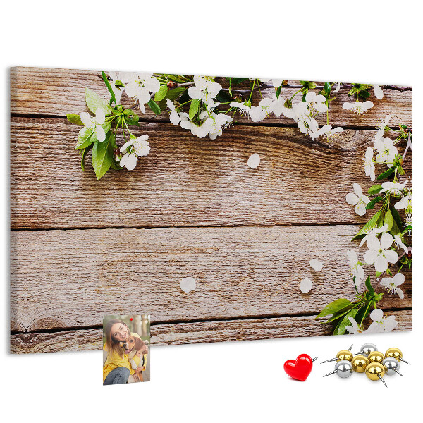 Tableau de liège Fleurs sur fond de planche en bois