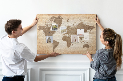 Tableau en liège Une carte du monde dans des tons de brun