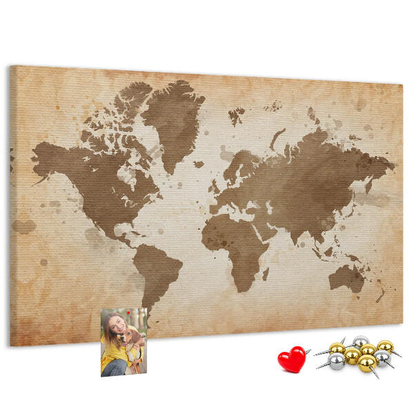 Tableau en liège Une carte du monde dans des tons de brun