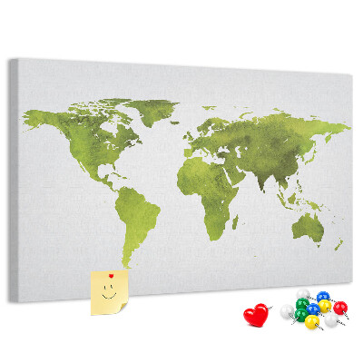 Tableau affichage liège Carte du monde verte avec effet aquarelle