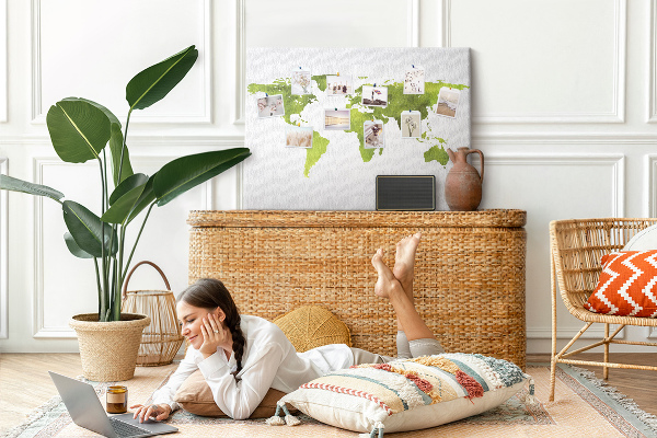 Tableau affichage liège Carte du monde verte avec effet aquarelle