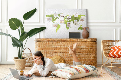 Tableau affichage liège Carte du monde verte avec effet aquarelle