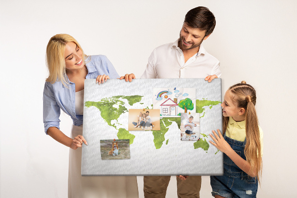 Tableau affichage liège Carte du monde verte avec effet aquarelle
