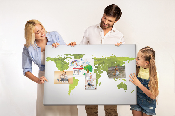 Tableau affichage liège Carte du monde verte avec effet aquarelle