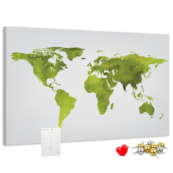 Tableau affichage liège Carte du monde verte avec effet aquarelle