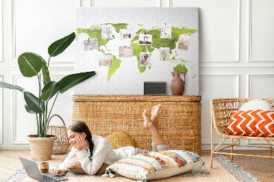 Tableau affichage liège Carte du monde verte avec effet aquarelle