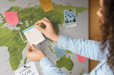 Tableau affichage liège Carte du monde verte avec effet aquarelle