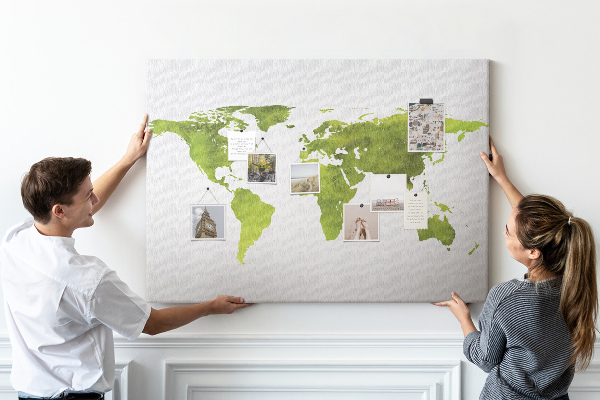 Tableau affichage liège Carte du monde verte avec effet aquarelle