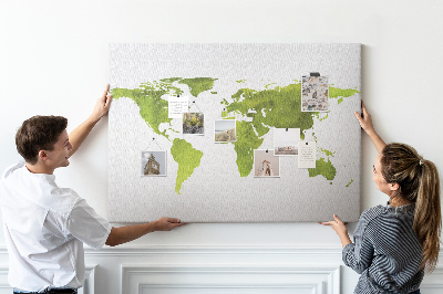 Tableau affichage liège Carte du monde verte avec effet aquarelle