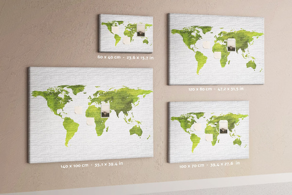 Tableau affichage liège Carte du monde verte avec effet aquarelle