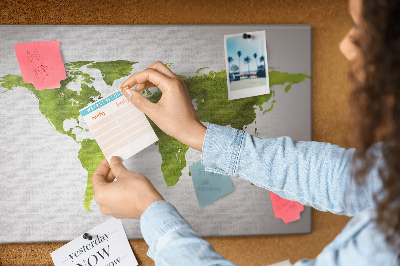 Tableau affichage liège Carte du monde verte avec effet aquarelle