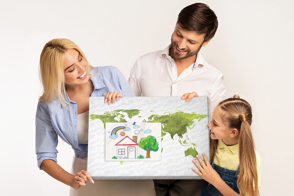Tableau affichage liège Carte du monde verte avec effet aquarelle