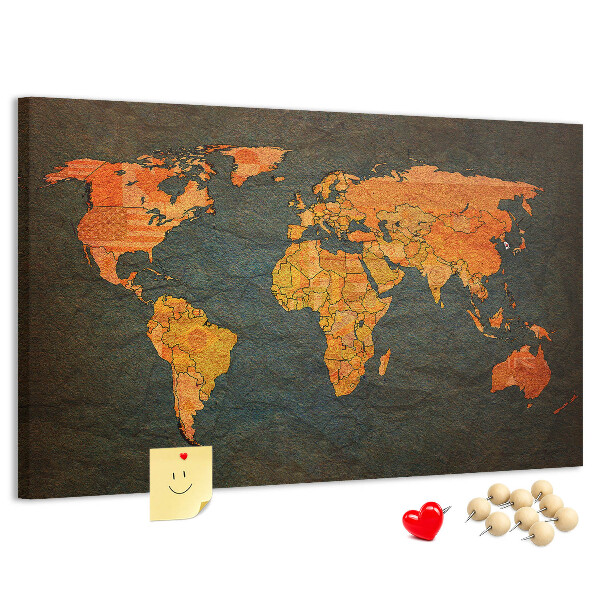Tableau de liège Une ancienne carte du monde aux teintes chaudes