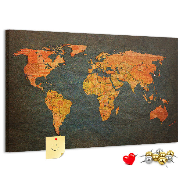 Tableau de liège Une ancienne carte du monde aux teintes chaudes