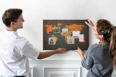Tableau de liège Une ancienne carte du monde aux teintes chaudes