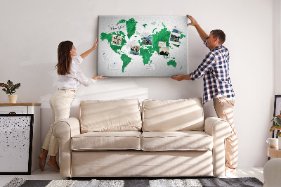 Tableau en liège carte du monde à l'aquarelle verte