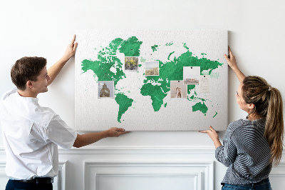Tableau en liège carte du monde à l'aquarelle verte