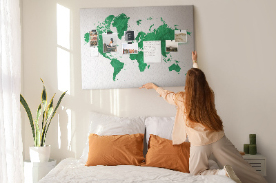 Tableau en liège carte du monde à l'aquarelle verte