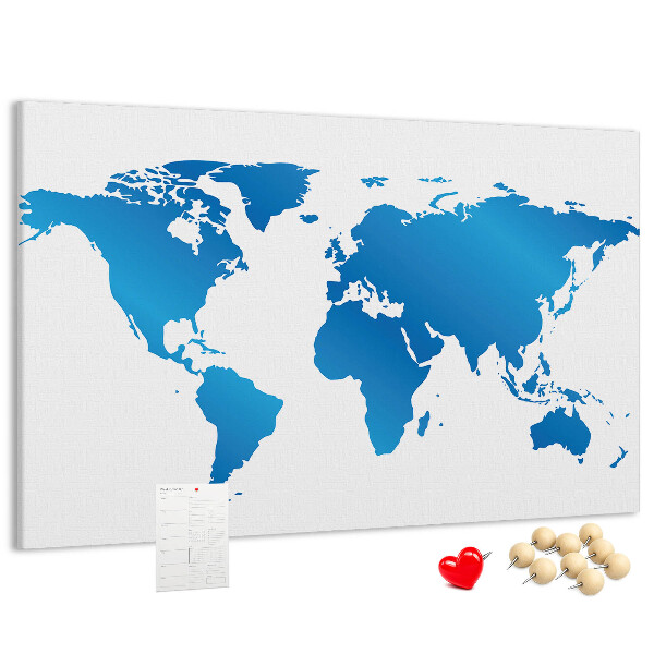 Tableau en liège Carte du monde bleue sur fond blanc