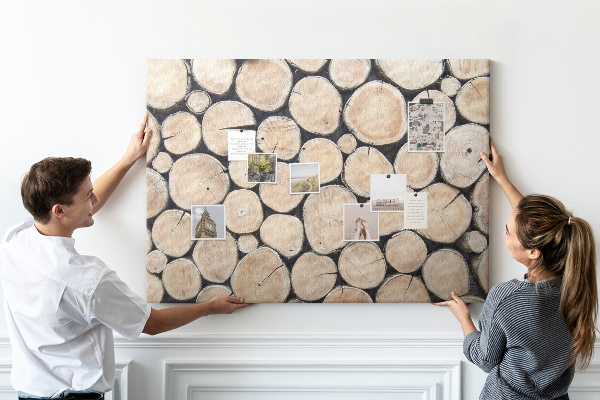 Tableau affichage liège Cercles en bois naturel en arrière-plan