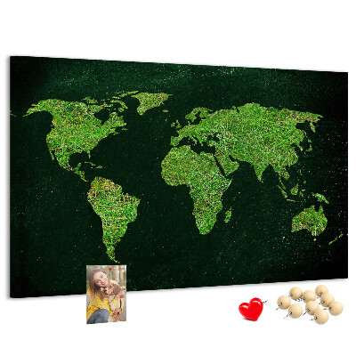 Tableau de liège Carte du monde verte avec réseau routier