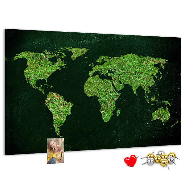 Tableau de liège Carte du monde verte avec réseau routier