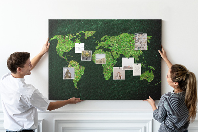 Tableau de liège Carte du monde verte avec réseau routier
