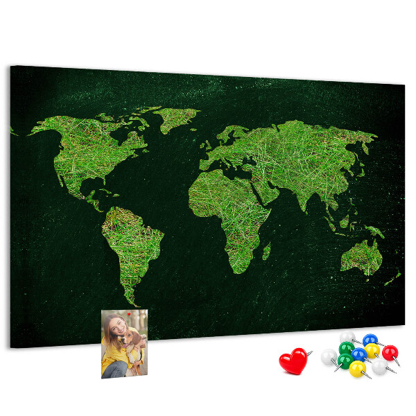 Tableau de liège Carte du monde verte avec réseau routier