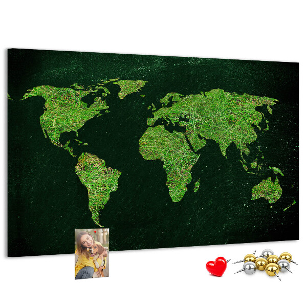 Tableau de liège Carte du monde verte avec réseau routier