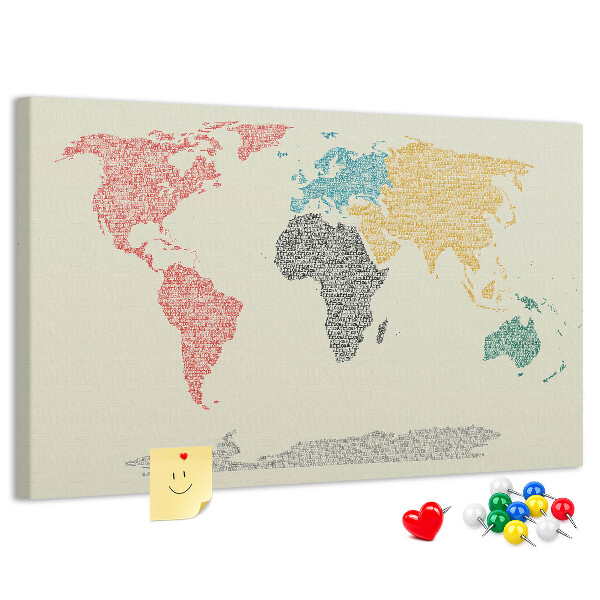 Tableau en liège Une carte du monde en mots et en couleurs