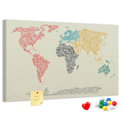 Tableau en liège Une carte du monde en mots et en couleurs