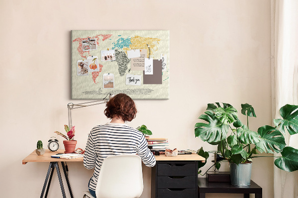 Tableau en liège Une carte du monde en mots et en couleurs