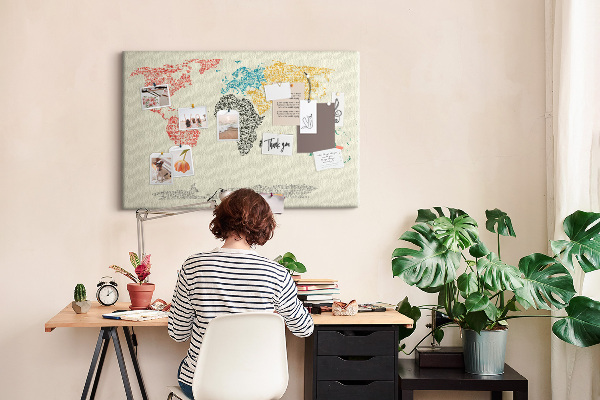 Tableau en liège Une carte du monde en mots et en couleurs