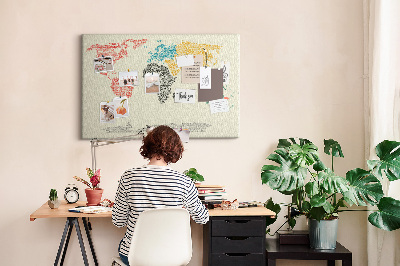 Tableau en liège Une carte du monde en mots et en couleurs