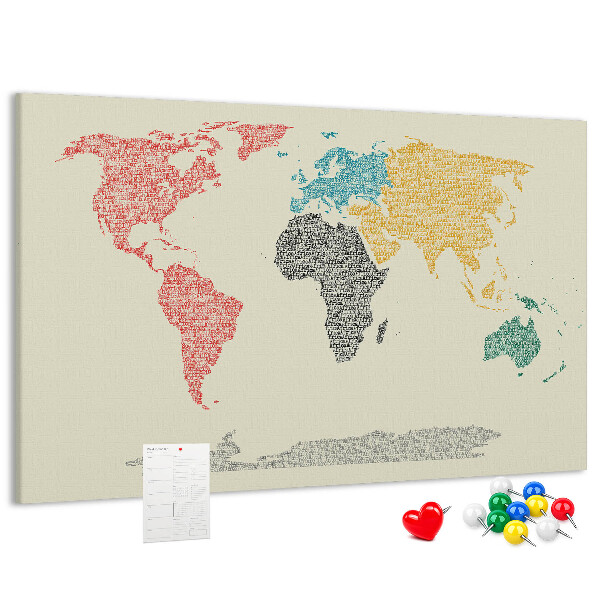 Tableau en liège Une carte du monde en mots et en couleurs