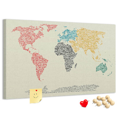 Tableau en liège Une carte du monde en mots et en couleurs