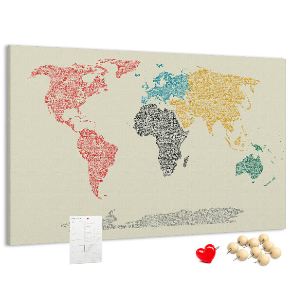 Tableau en liège Une carte du monde en mots et en couleurs