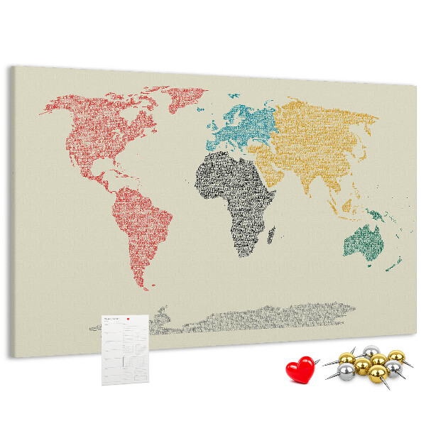 Tableau en liège Une carte du monde en mots et en couleurs