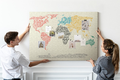 Tableau en liège Une carte du monde en mots et en couleurs