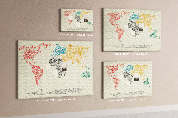Tableau en liège Une carte du monde en mots et en couleurs