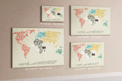 Tableau en liège Une carte du monde en mots et en couleurs