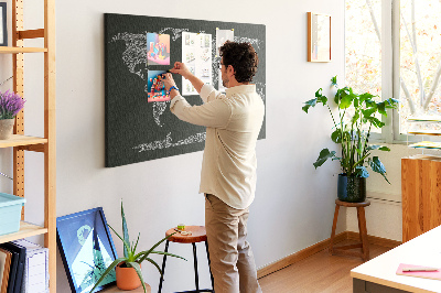 Tableau affichage liège Carte du monde sous forme de texte.