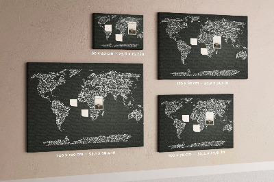 Tableau affichage liège Carte du monde sous forme de texte.