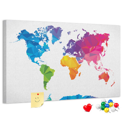 Tableau affichage liège Carte du monde polygonale colorée