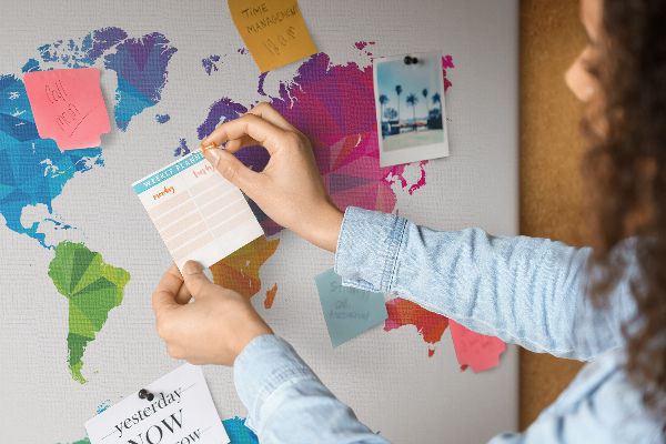 Tableau affichage liège Carte du monde polygonale colorée