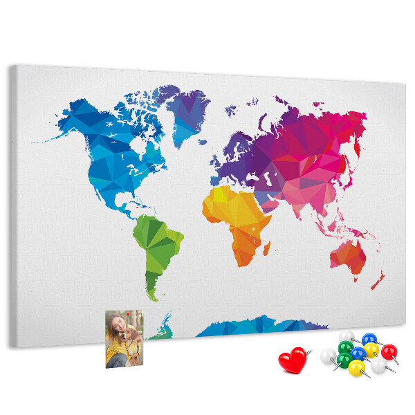 Tableau affichage liège Carte du monde polygonale colorée